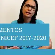 A imagem mostra uma mulher olhando para a câmera e a frase 'depoimentos Selo UNICEF 2017-2020'.